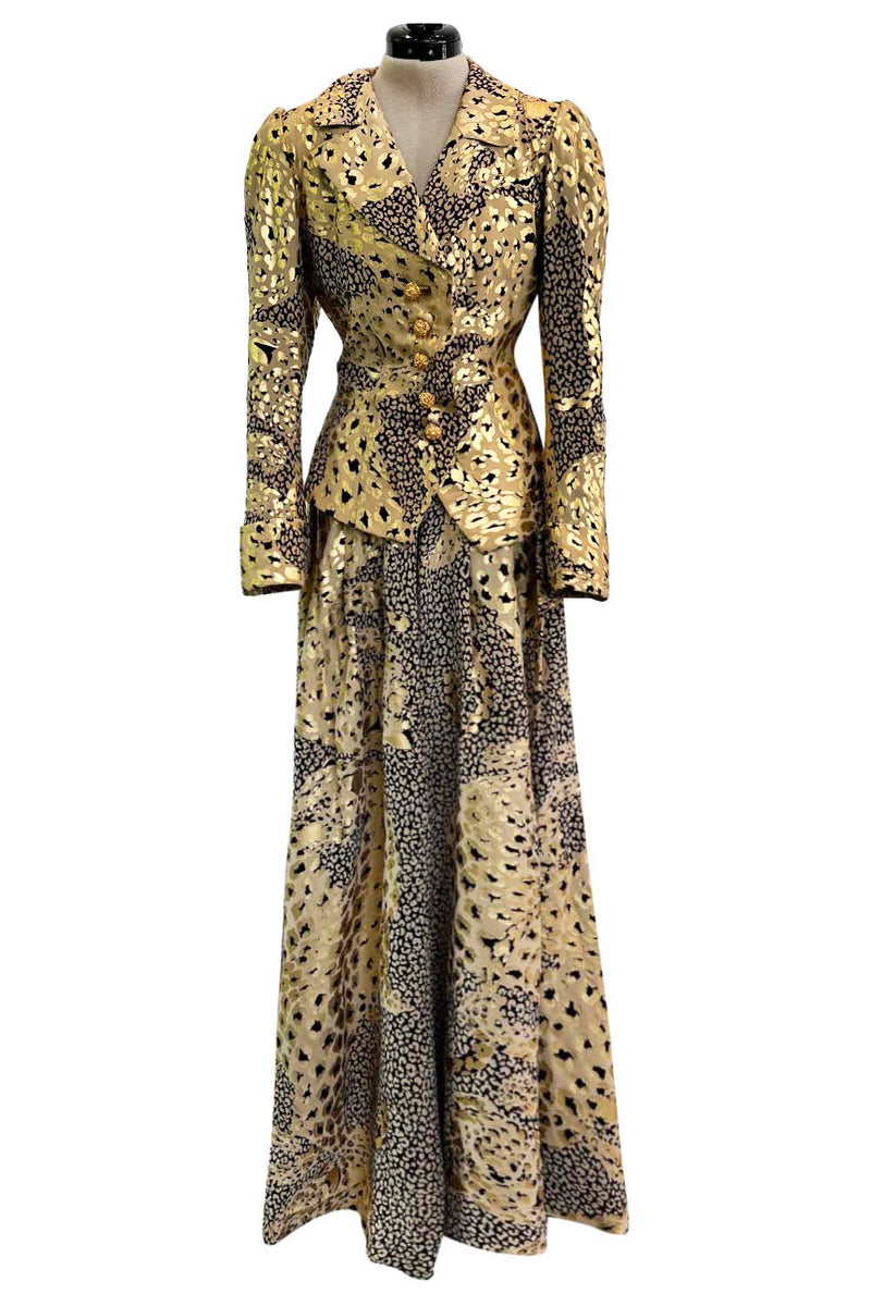 Amazing Fall 1992 Yves Saint Laurent Gold Leopard Print Extra Wide Pant & Jacket Suit Set