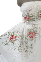 Exceptional Spring 2008 Christian Dior by John Galliano Ivory Silk Chiffon Dress w Floral Embroidery