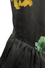 Prettiest 1960s Possible Christian Dior Floral Print Silk Organza Dress w Ruffled Shoulders