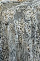 Beautiful 1910 Unlabeled Heirloom Ivory Net Wedding Dress w Elaborate Sequin & Bead Work