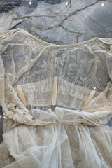 Beautiful 1910 Unlabeled Heirloom Ivory Net Wedding Dress w Elaborate Sequin & Bead Work