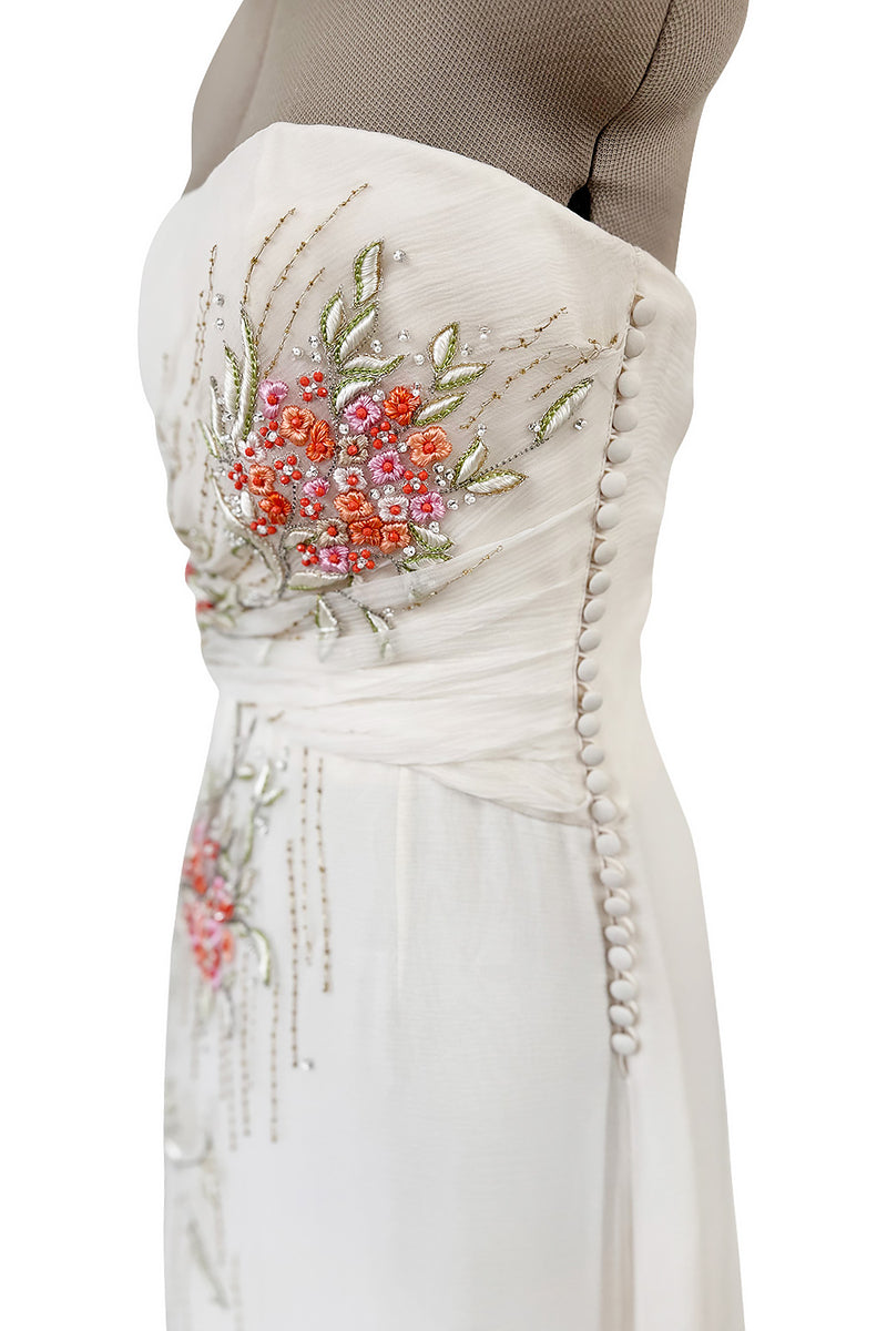 Exceptional Spring 2008 Christian Dior by John Galliano Ivory Silk Chiffon Dress w Floral Embroidery