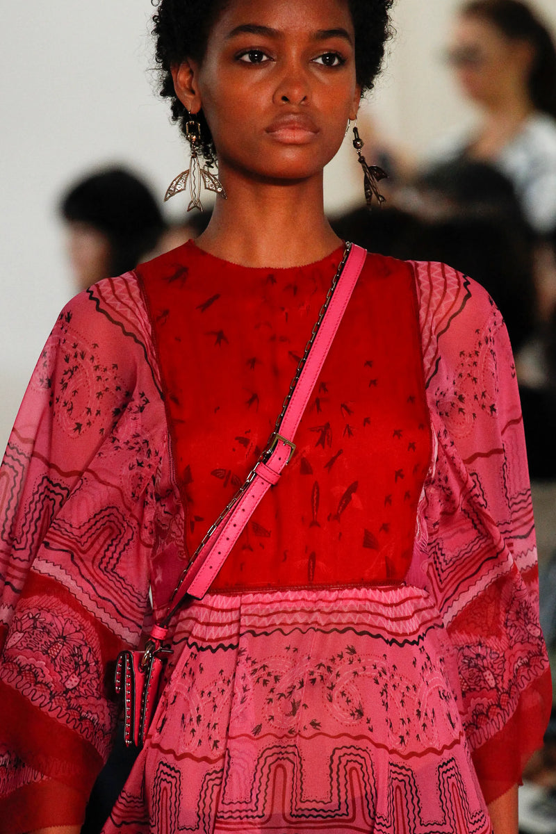 Spring 2017 Valentino by PierPaolo Piccioli Runway Look 44 Zandra Rhodes Print Pink & Red Silk Dress