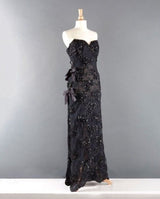 1994 Yves Saint Laurent Black Strapless Gold & Black Cord Dress w Side Bows