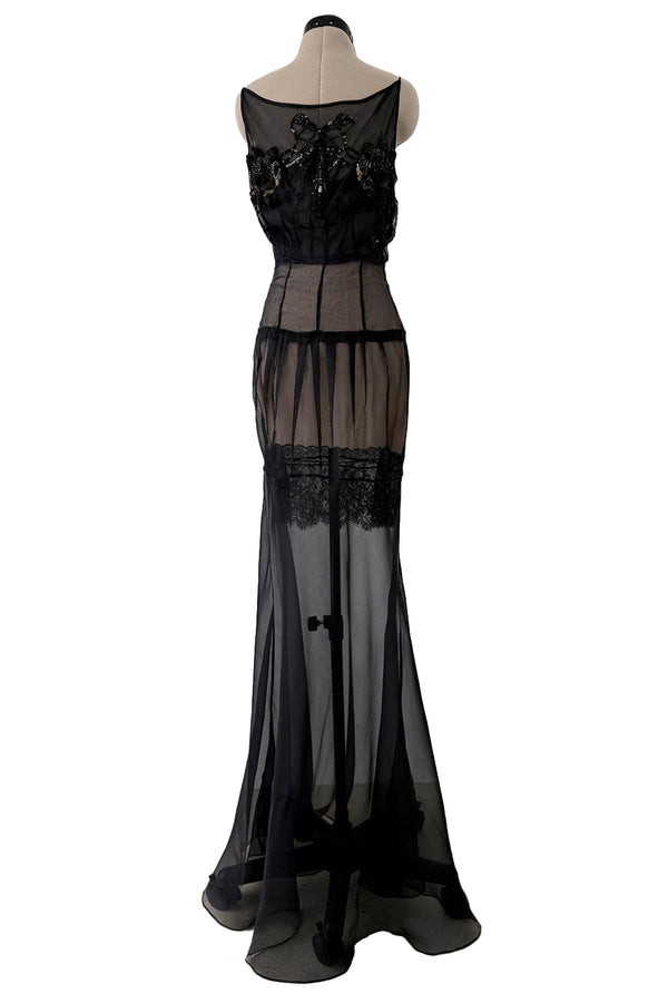 c.2006 John Galliano Black Silk Organza & Lace Dress w Elaborate Sequin Detailing