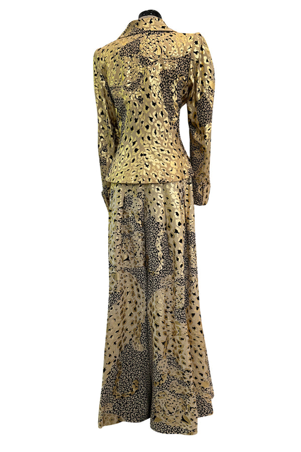 Amazing Fall 1992 Yves Saint Laurent Gold Leopard Print Extra Wide Pant & Jacket Suit Set