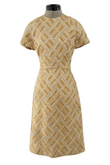 Chic 1960s Malcolm Starr by Elinor Simmons Gold Metallic Brocade Dress & Jacket Set