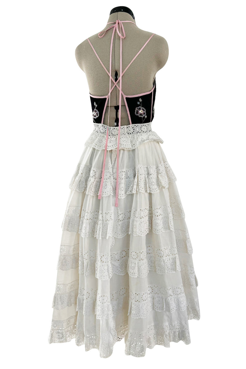 Rare Spring 1977 Bill Gibb "Flowers & Lace" Collection Beaded Halter Ruffle Dress