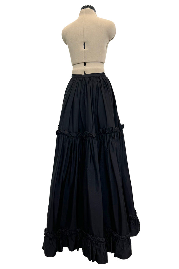 Dreamy Spring 1977 Yves Saint Laurent "Spanish" Collaction Full Length Black Silk Ruffled Maxi Skirt