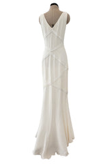 Gorgeous 2000s Valentino Bias Cut Ivory Silk Dress Dress w Beading Detail & Chiffon Skirt