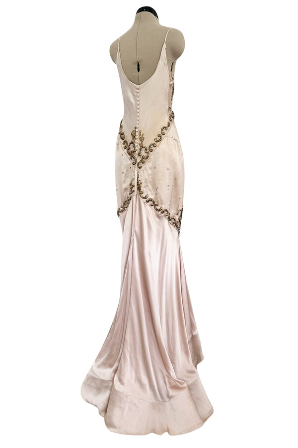 Dreamy 2004 Roberto Cavalli Pale Pink & Copper / Gold Wire Embellished Dress