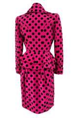 Rare 1988 Christian Lacroix Demi-Couture Luxe Pink & Black Dot Silk Suit