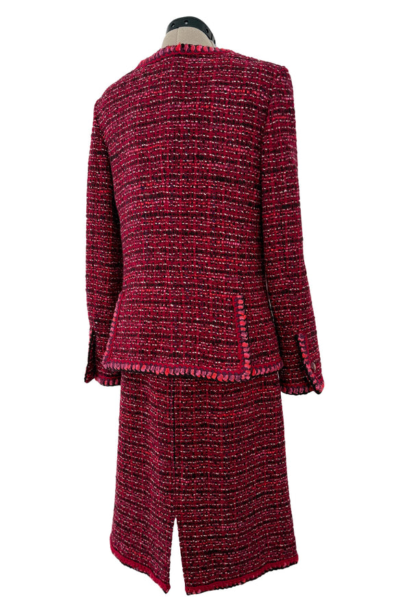 Fall 2001 Chanel by Karl Lagerfeld Deep Red Tweed Dress & Jacket Set