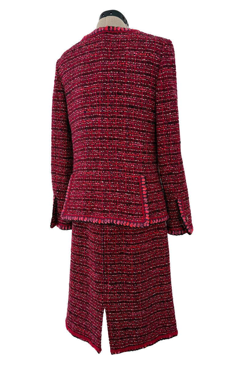 Fall 2001 Chanel by Karl Lagerfeld Deep Red Tweed Dress & Jacket Set