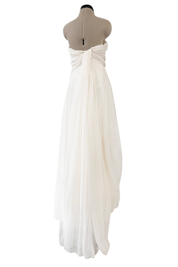 Exceptional Spring 2008 Christian Dior by John Galliano Ivory Silk Chiffon Dress w Floral Embroidery