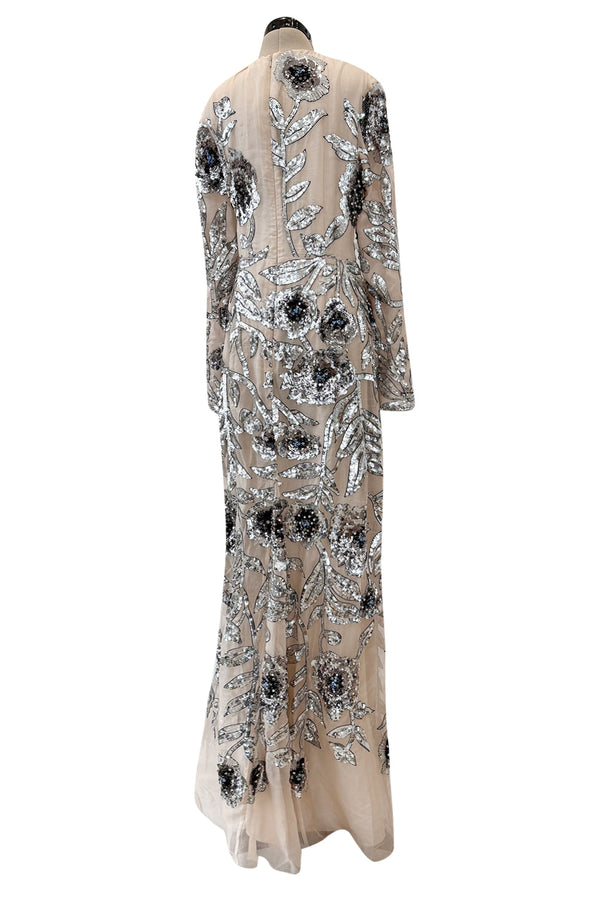 Gorgeous Fall 2022 Erdem Look 41 Nude Silk Organza & Silver Sequin Dress