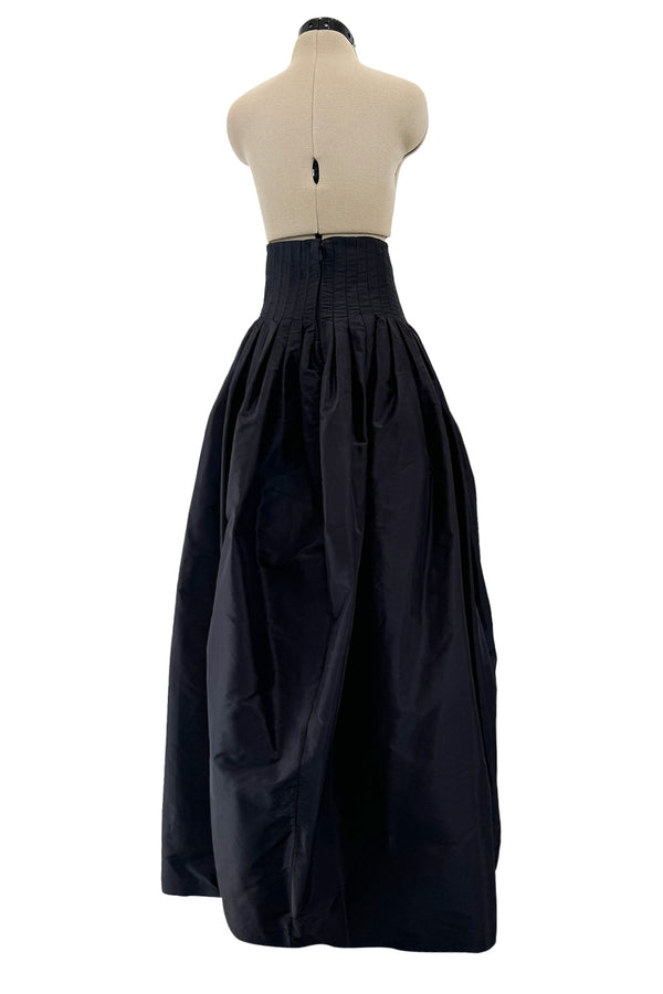 Beautiful 2006 Yves Saint Laurent by Stefano Pilati Silk Black Taffeta Skirt w Corseted Waist