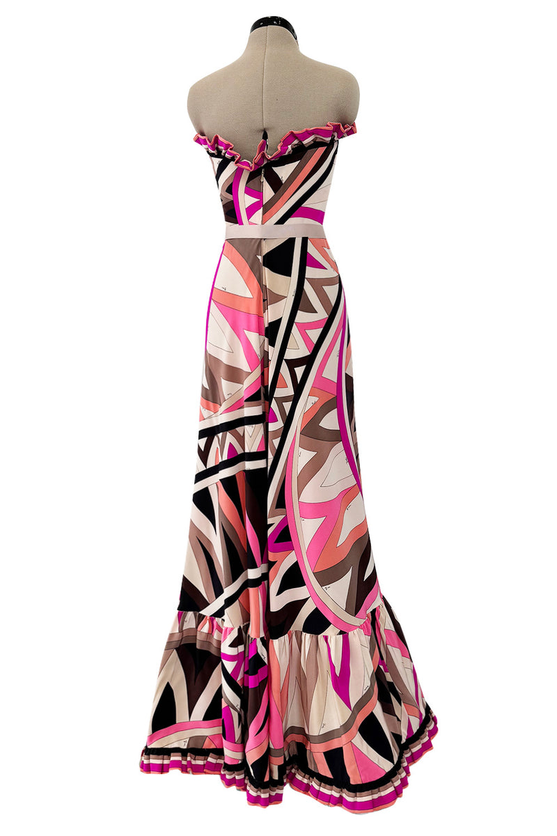 Rare Spring 1969 Emilio Pucci Documented Pink Silk Print Jumpsuit w Extra Wide Legs