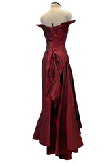 Magnificent Rare Fall 2000 John Galliano Deep Burgundy Red Silk Taffeta Corset Dress w Extended Panel