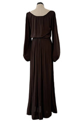 Gorgeous Fall 1975 Yves Saint Laurent Brown Silk Jersey Dress w Full Sleeves