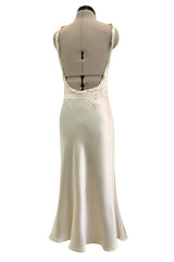 Gorgeous Fall 2000 Prada Backless  Ivory Bias Cut Silk Dress w Front Gathering Detail