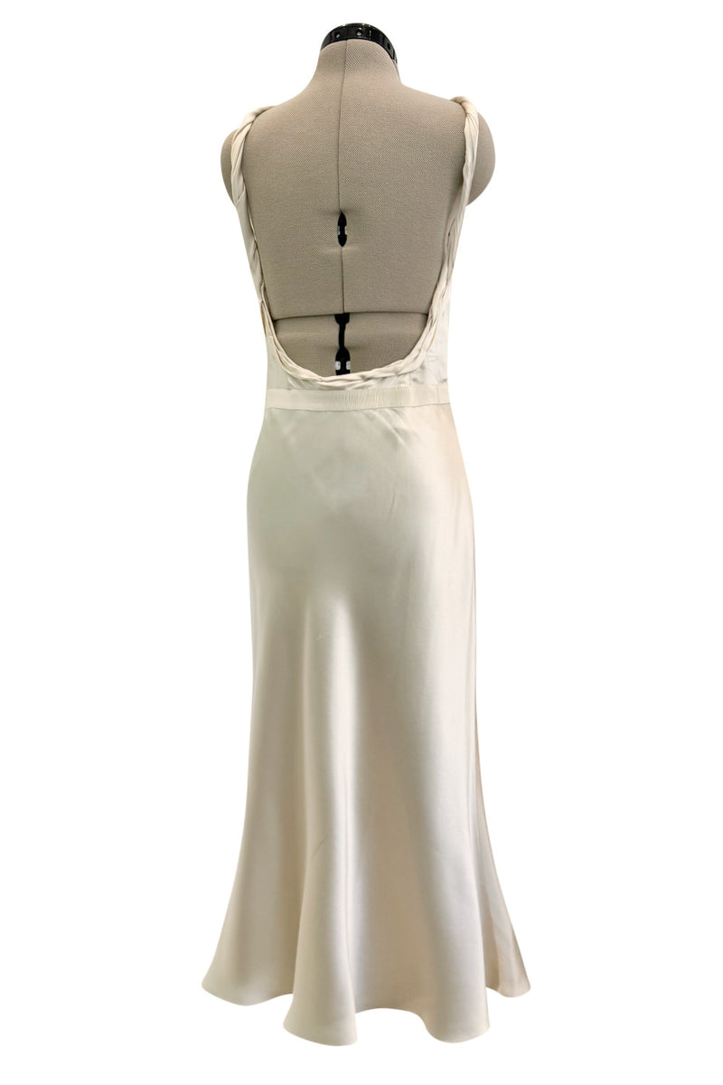 Gorgeous Fall 2000 Prada Backless  Ivory Bias Cut Silk Dress w Front Gathering Detail