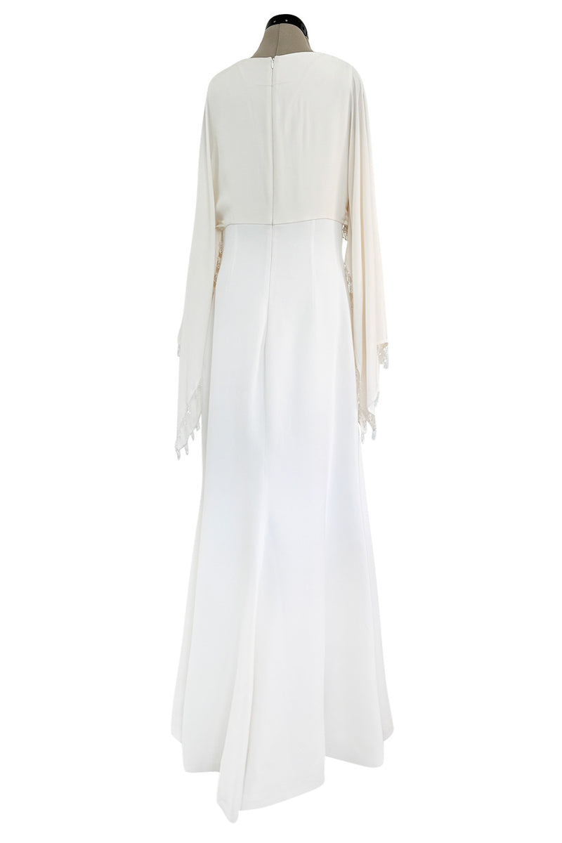 Amazing 2018 Givenchy by Clare Waight Keller White & Ivory Dress w Bead Edged Angel Sleeves