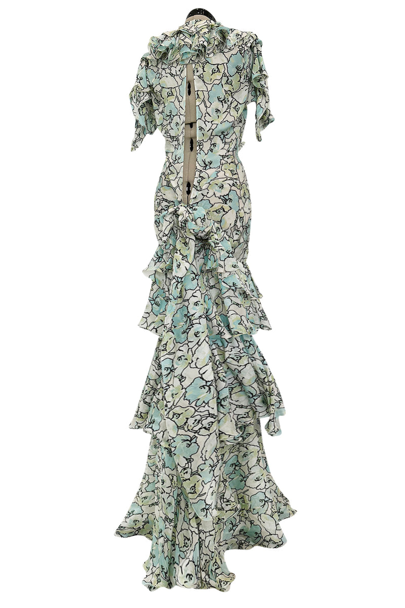 Spring 2006 Roberto Cavalli Runway Look 36 Silk Chiffon Floral Print Dress w Daring Plunges