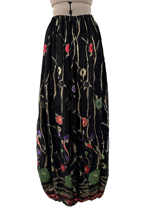 Incredible 1970s Bill Blass Floral Metallic Thread Embroidered Silk Harem Pants