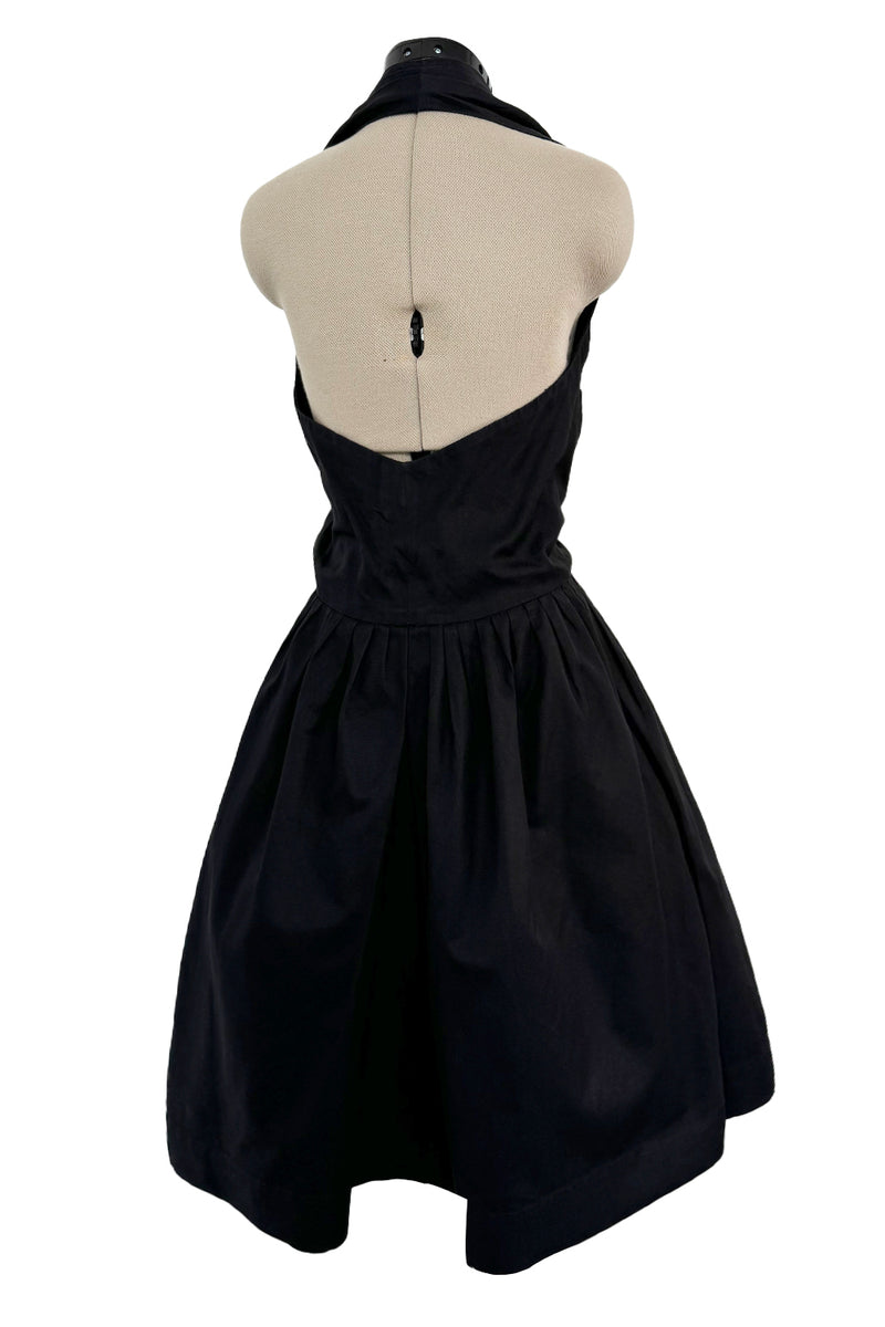 Gorgeous Little 1980s Chanel by Karl Lagerfeld Black Cotton Halter Dress w Full Skirt