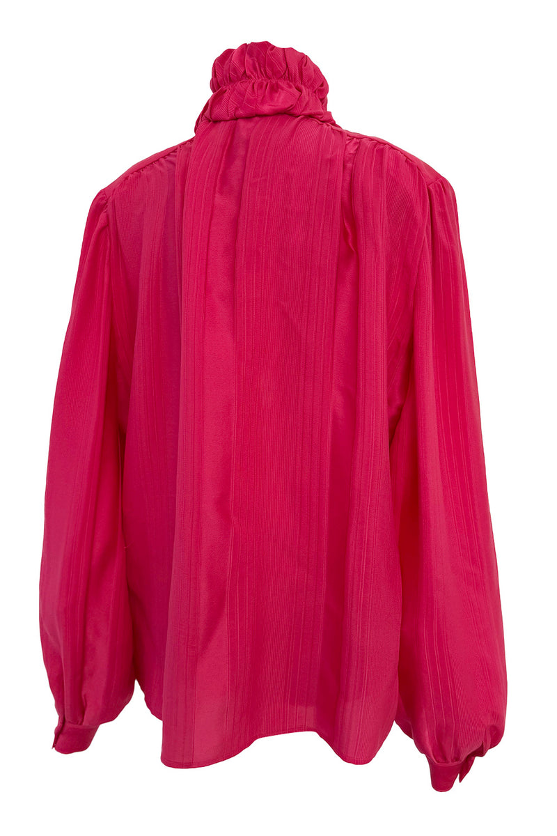 Prettiest 1970s Original Valentino Pink Silk Ruffle Top w Velvet Ties & Boxy Cut