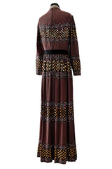 1970s Christian Dior by Marc Bohan Printed Silk Dress w Sequin Detailing & Bow Belt