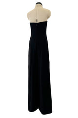 Fabulous 1980s Unlabeled Halston Black Strapless Cashmere Jumpsuit w Built in Inner Corset