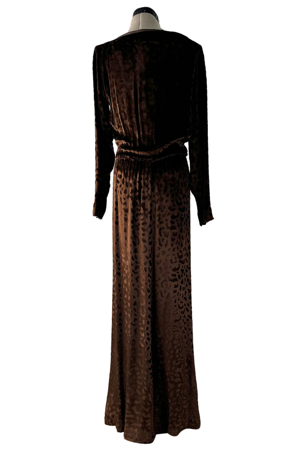 Gorgeous Fall 1986 Yves Saint Laurent Runway Plunge Silk Velvet Leopard Dress