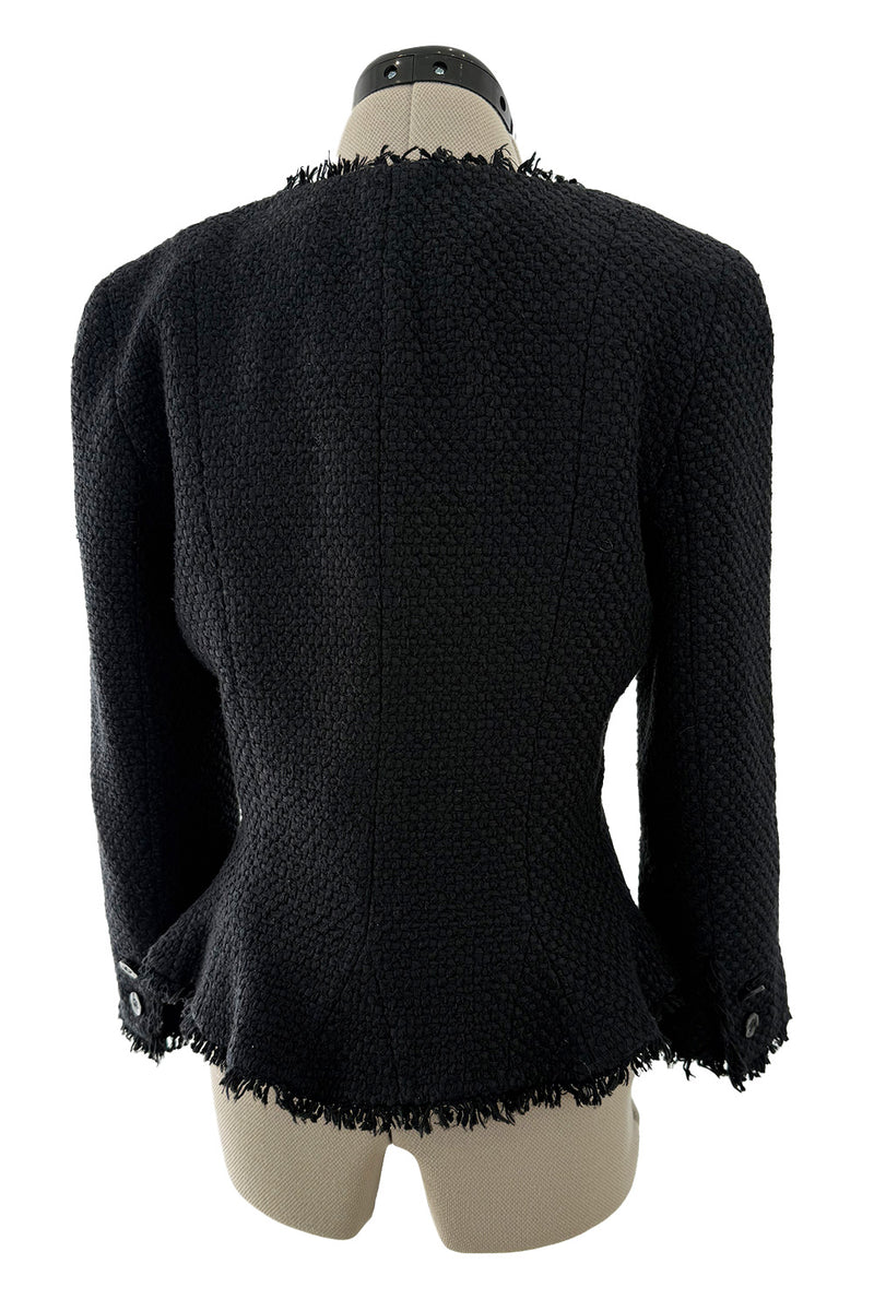 Spring 2006 Chanel by Karl Lagerfeld Woven Black Boucle Jacket w Fringe