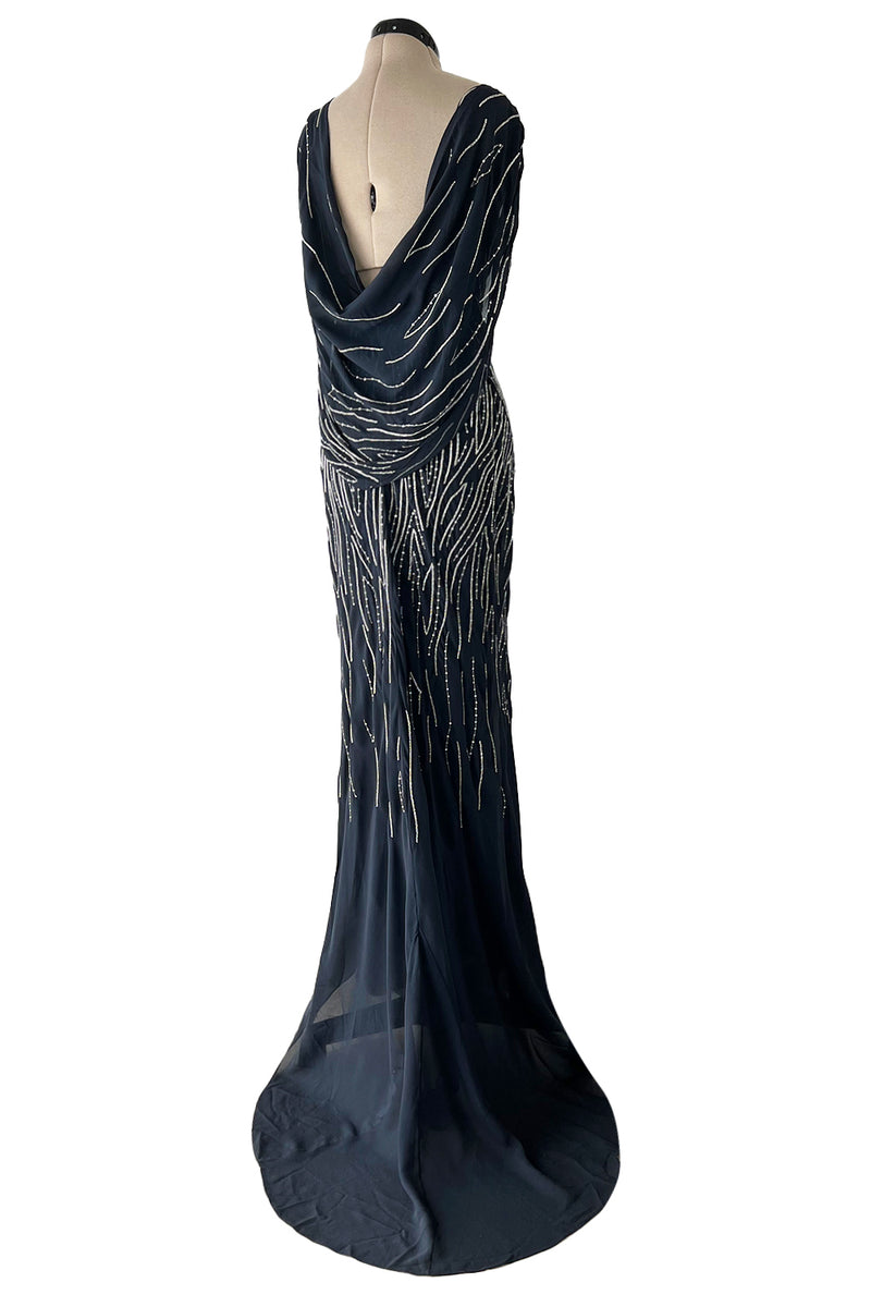 Spring 2006 Dior by John Galliano Deep Blue Dress w Extensive Silver Beadwork