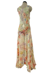 Amazing Spring 2004 Alexander McQueen 'Deliverance' Two Piece Set Floral Silk Chiffon Set