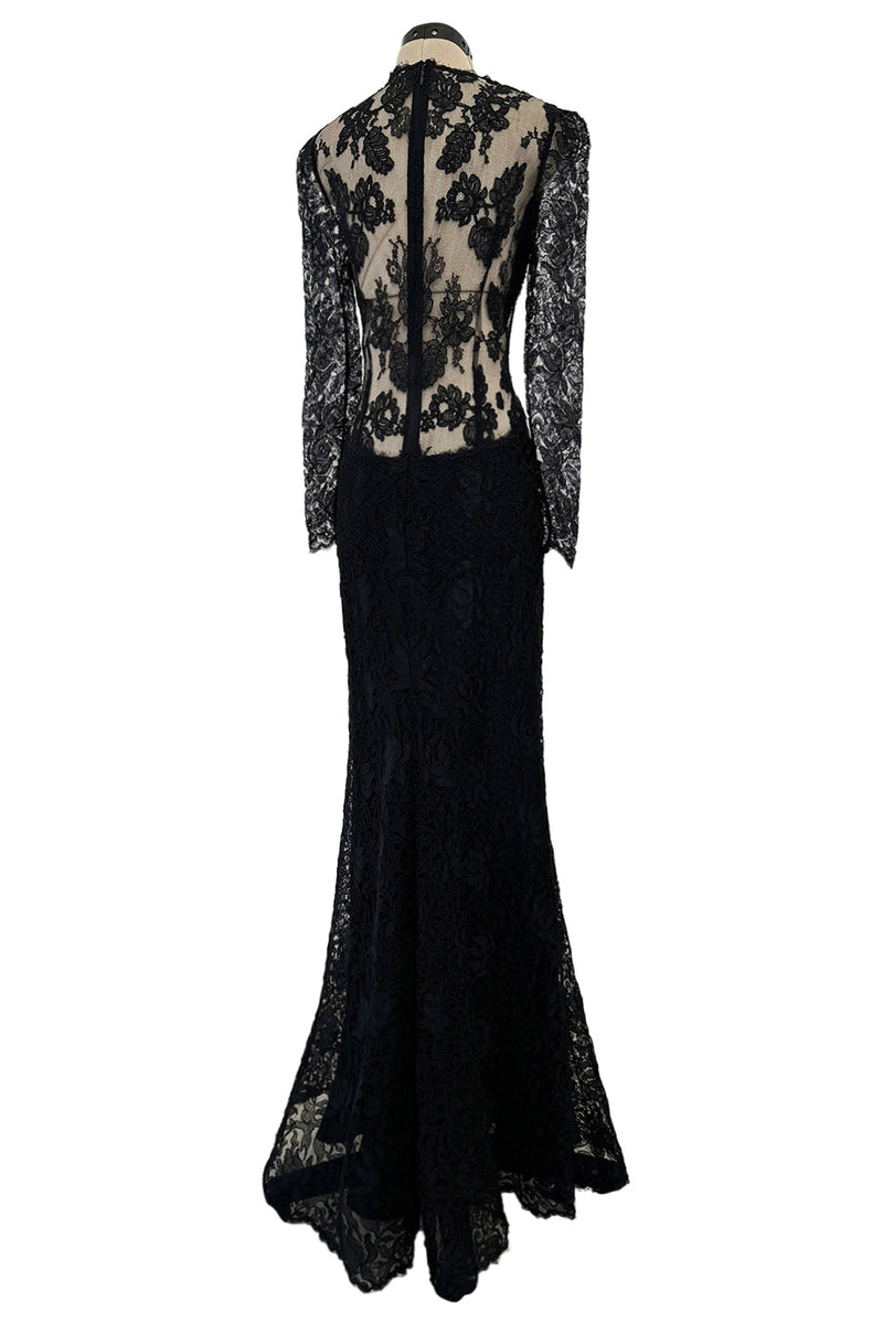 Fall 2017 Alexander McQueen by Saran Burton Black Lace Dress w See Through Back & Sleeves