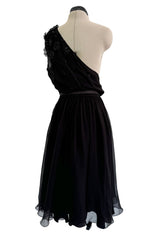 Spectacular Cruise 2008 Christian Dior by John Galliano Embellished One Shoulder Black Silk Chiffon Dress