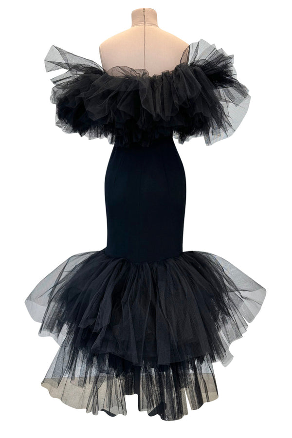 Fall 2020 Alessandra Rich Runway Look 22 in Black Strapless Dress w Tulle Bodice & Hem