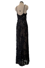 1970s Christian Dior by Marc Bohan Demi-Couture Elaborately Beaded Black Lace Net Dress