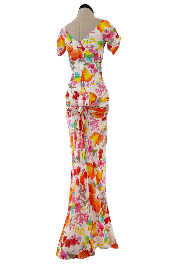 Gorgeous Spring 2006 Christian Dior by John Galliano Bright Floral Print Silk Chiffon Dress