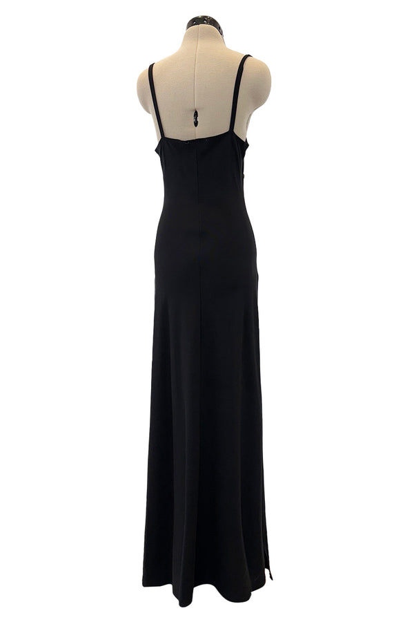 Minimalist c.1995- 1996 Gianni Versace Black Stretch Dress w Side Slits