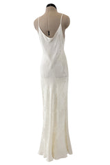 Prettiest 1990s Valentino Ivory Bias Cut Silk Lace Slip w Lace Inset & Floral Weave