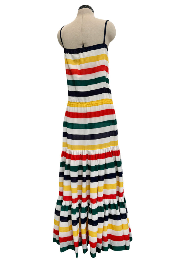 Spring 1977 Christian Dior by Marc Bohan Runway Documented White Silk & Multi Coloured Stripe Dress