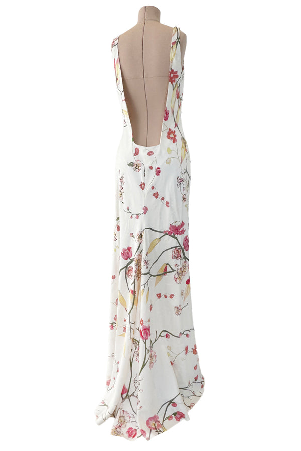 Romantic Spring 2007 Alexander McQueen Stunning Bias Cut Floral Silk Dress w Low Open Back
