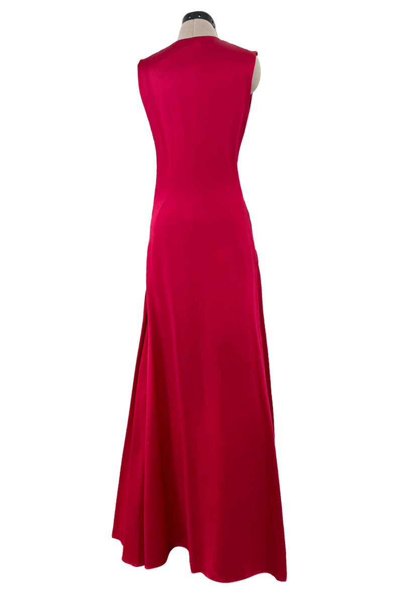 Spring 2008 Alexander McQueen Draped Red Silk Dress w Twisted Deep Front Plunge