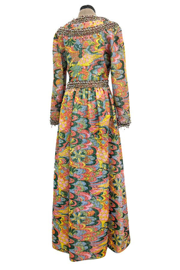 Wonderful 1968 Oscar de la Renta Gold Metallic Thread Silk Brocade Dress w Extensive Beadwork