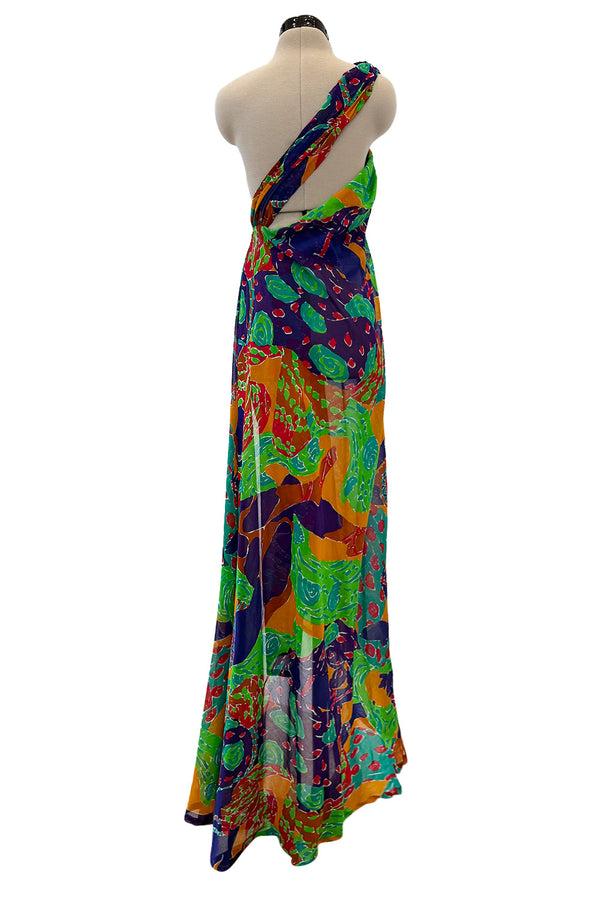 Prettiest Spring 1991 Yves Saint Laurent Runway Printed One Shoulder Easy to Wear Dress