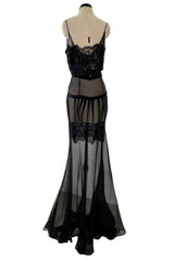 Fabulous c2006 John Galliano Black Silk Organza & Lace Dress w Sequin Detailing